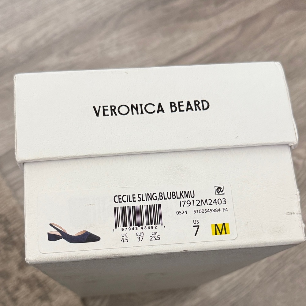 Veronica Beard Cecile Denim Slingback Flats with Black Cap Toe - Picture 5 of 5